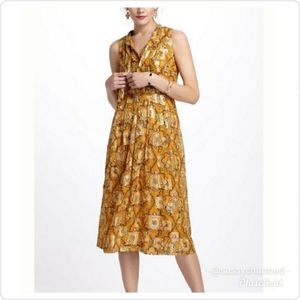 Anthro Goldspun Metallic Gold Paisley Midi Dress